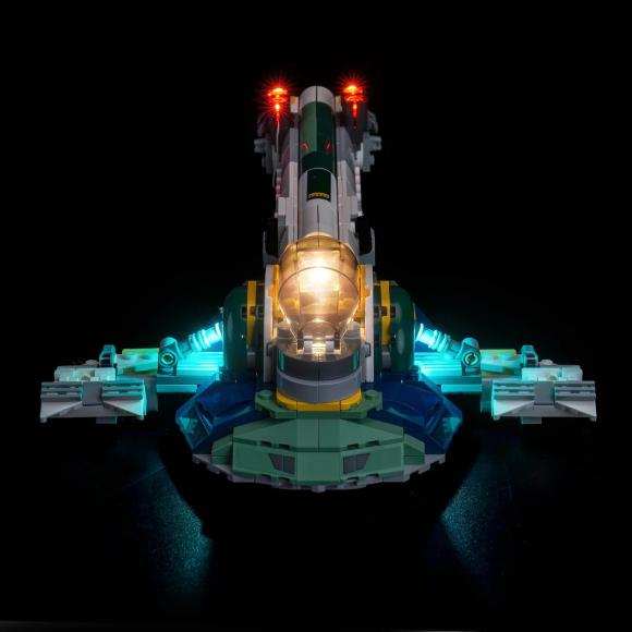 Oplyst LEGO Star Wars 75433 Jango fetts rumskib hvor skibet lægger ned set bagfra