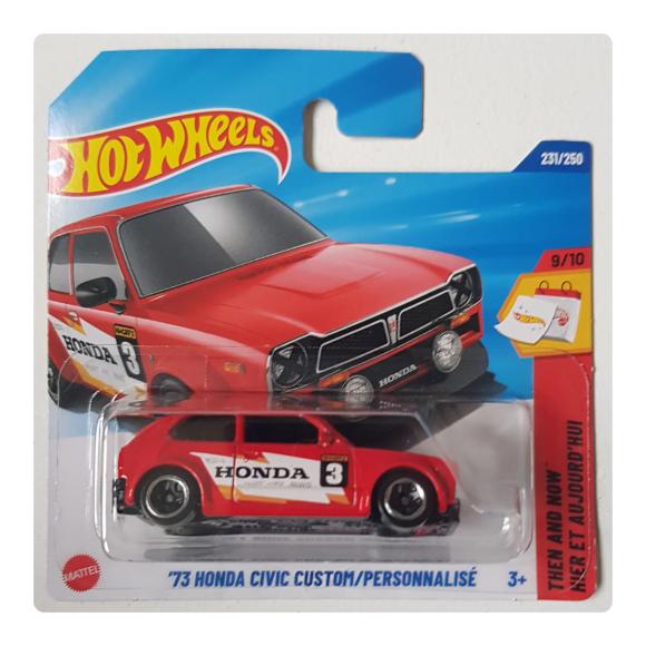 1973 Honda Civic Custom rød i Hot Wheels pakke set forfra