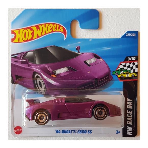 1994 Bugatti EB110 SS lilla i Hot Wheels pakke set forfra
