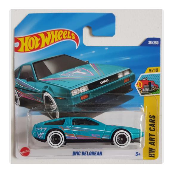 DMC DeLorean i turkis i Hot Wheels pakke set forfra