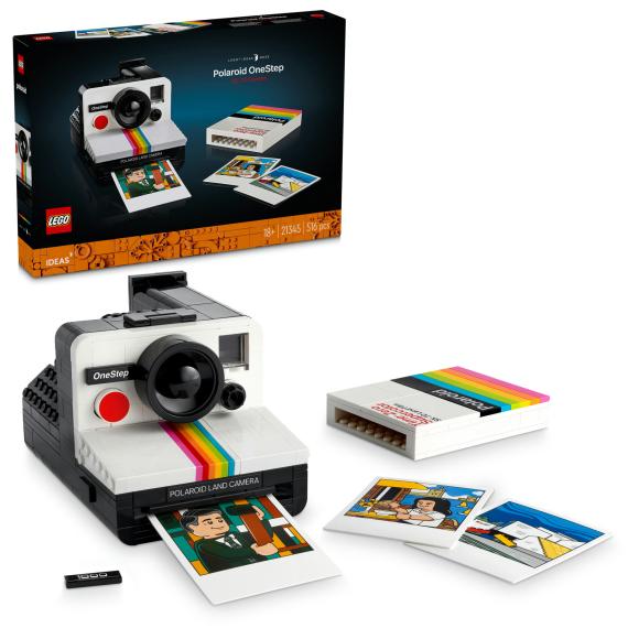 LEGO Ideas 21345 Polaroid OneStep SX-70-kamera med bygget model set forfra