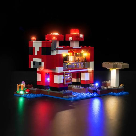 Oplyst Minecraft 21270 Mooshroom-huset med Brickbling set forfra