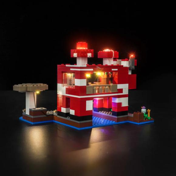 Oplyst Minecraft 21270 Mooshroom-huset med Brickbling set bagfra