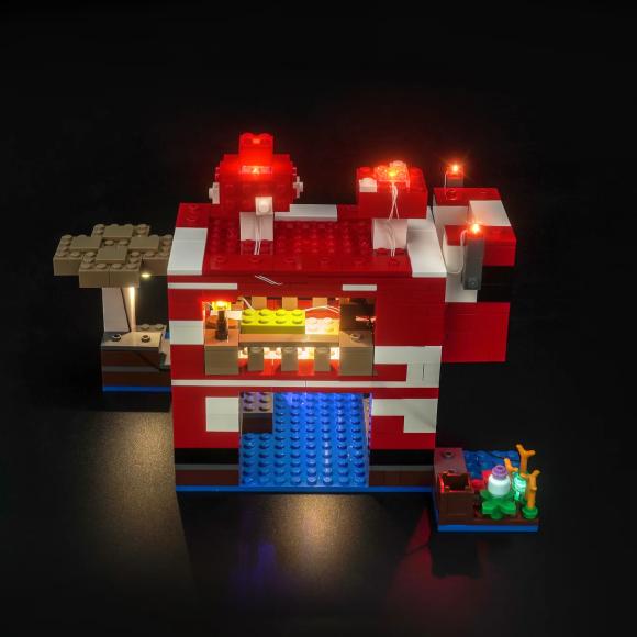 Oplyst Minecraft 21270 Mooshroom-huset med Brickbling set fra siden