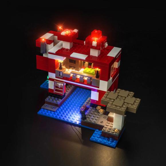 Oplyst Minecraft 21270 Mooshroom-huset med Brickbling set oppefra