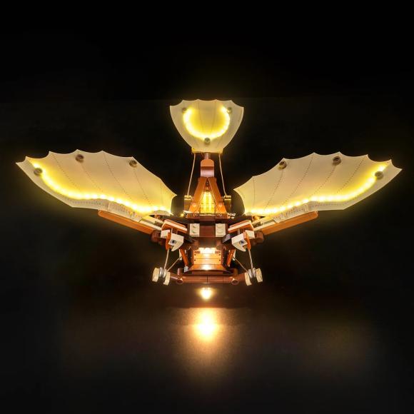 Oplyst LEGO Icons 10363 Leonardo da Vincis flyvemaskine med Brickbling set direkte forfra