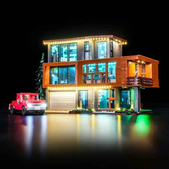 Oplyst LEGO Ideas 21354 Twilight Cullen Familiens hus med BrickBling set forfra