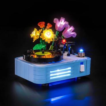 Oplyst LEGO Creator 31172 Pladespiller med blomster BrickBling set fra venstre side