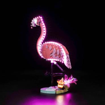 Oplyst LEGO Creator 31170 Vilde dyr pink flamingo med BrickBling set bagfra