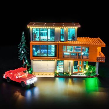 Oplyst LEGO Ideas 21354 Twilight Cullen Familiens hus med BrickBling set forfra