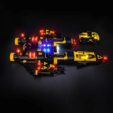 Oplyst LEGO Icons 10355 Blacktron Renegade med BrickBling set bagfra 