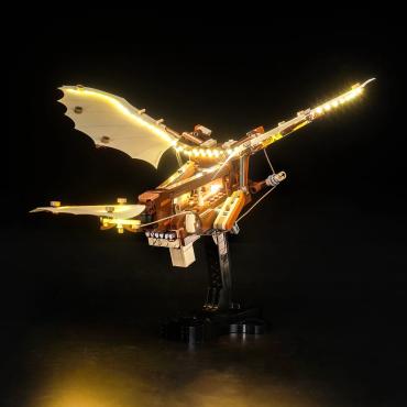 Oplyst LEGO Icons 10363 Leonardo da Vincis flyvemaskine med Brickbling set bagfra