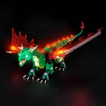 Oplyst LEGO Creator 31161 Middelalder-drage med BrickBling set oppefra