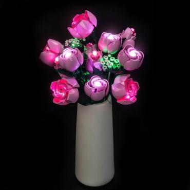 BrickBling lyssæt til: Botanicals 10374 Buket af pink roser